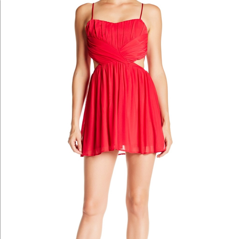NWT Red Ruched Cutout Mini Dress
